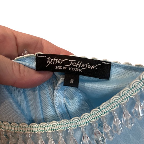 Betsey Johnson Vintage Silk Beaded Fringe Midi Dress Light Blue Fairy Small - Picture 4 of 11